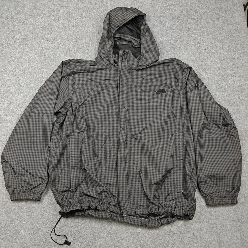 The North Face DryVent Jacket Mens XL Gray Check Hooded Windbreaker Full Zip